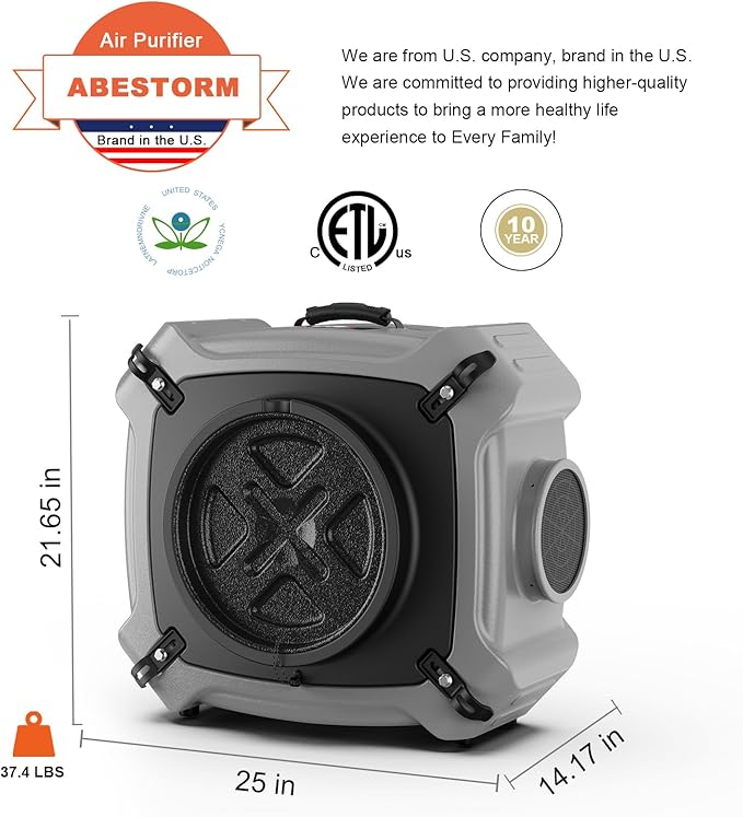 Abestorm 750 CFM Air Scrubber with UV-C Light 4 Stage Filtration System, HEPA/Activated Carbon Filter, MERV-10 Pre-Filter, Industrial Commercial Negative Air Machine Cleaner, V1