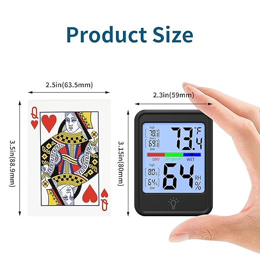 Digital Thermometer Hygrometer, Indoor Wall Thermometer, Indoor Humidity Temperature Monitor with Max&Min Records Backlit for 10S for Greenhouse, Home and Office Measuring Devices