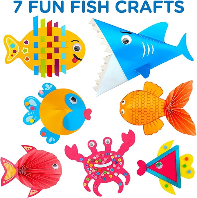 Arts and Craft Kit for Toddlers Ages 3, 4, 5 Years - Create 7 Fun Fish Characters