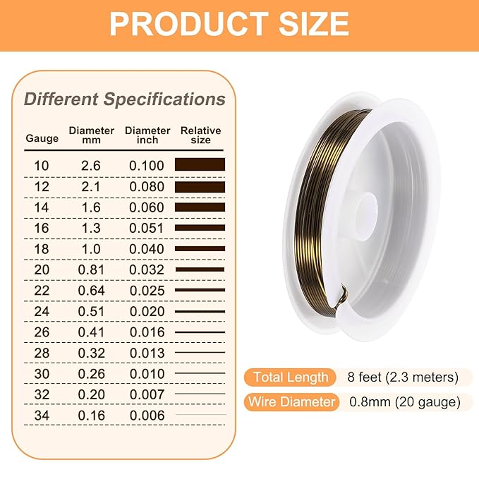 HARFINGTON 8ft Jewelry Wire, 20 Gauge (0.8mm) Brass Craft Soft Metal Tarnish Resistant Copper Beading Wire for Jewelry Making Supplies Crafting, Ancient Blue
