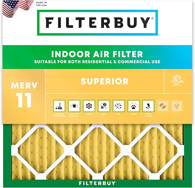 Filterbuy 23.5x23.5x1 Air Filter MERV 11 Superior Pet & Allergy Defense (1-Pack), Electrostatic Pleated HVAC AC Furnace Filters Replacement, Made in USA (Actual Size: 23.38 x 23.38 x 0.75)