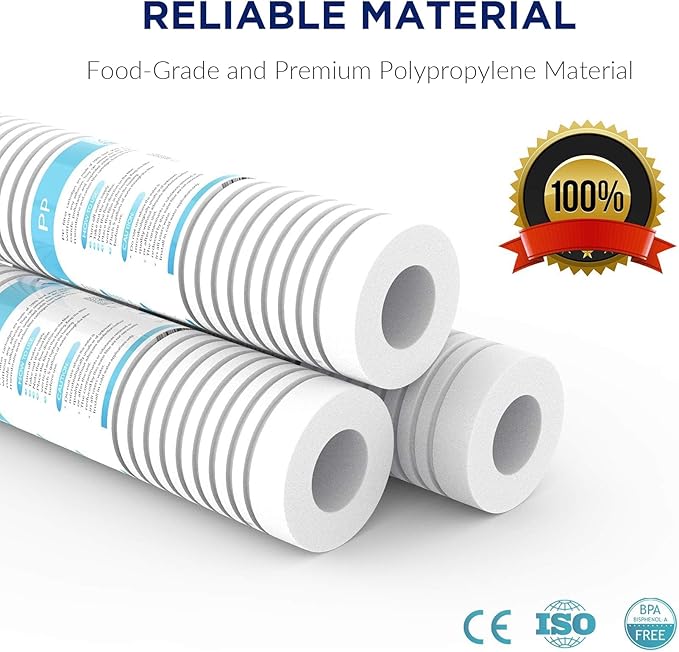 Membrane Solutions Grooved Sediment Water Filter Cartridge (Pack of 6), 1 Micron Whole House Water Filter Universal Replacement 10"x2.5" for 10 inch RO Unit, Whole House Under-Sink Filtration System