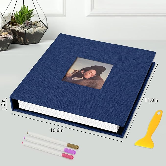 Zesthouse Photo Album Self Adhesive with Picture Display Window, 3-Ring Scrapbook Albums 60 Pages Holds 8x10 5x7 4x6 Photos, DIY Photo Book Ideal Gift for Family Wedding Baby