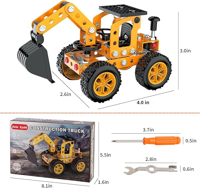 Sets Metal Assembly Toys Model Excavator Kits STEM Projects Model Car Kits to Build Jixin Xyzhi Birthday Gifts for Kids 8-16 Yellow