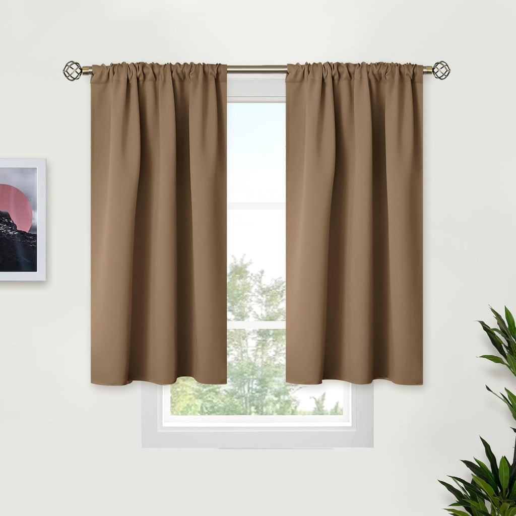 BGment Taupe Blackout Curtains 45 Inches Length for Short Kitchen Window - Small Thermal Insulated Drapes with Rod Pocket Privacy for Cafe Bathroom, 34 x 45 Inch, 2 Panels