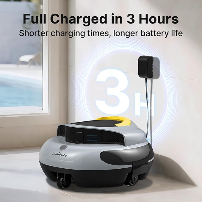 POOLPURE AquaGuard SE II Cordless Robotic Pool Cleaner - 100Min Runtime with 5000mAh Battery, Dual 30W Motors & 2150 GPH Suction for Above Ground & Inground Pools, Advanced Navigation