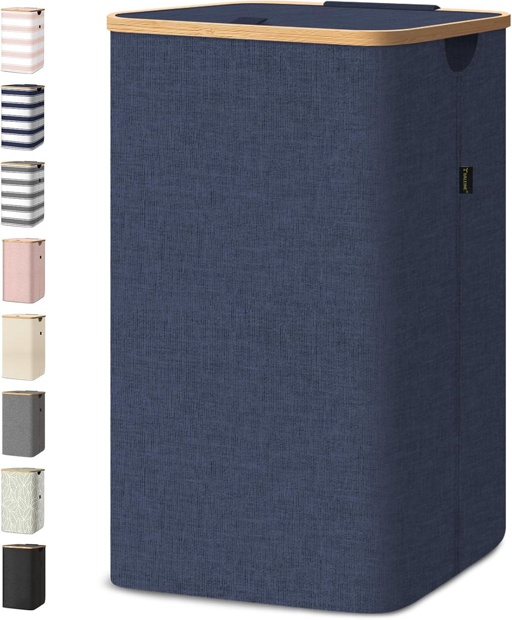 BALEINE Laundry Hamper with Lid, Tall Laundry Baskets with Bamboo Pull Handles, Large Laundry Bin with Internal Support (18 Gal/70L, Blue)