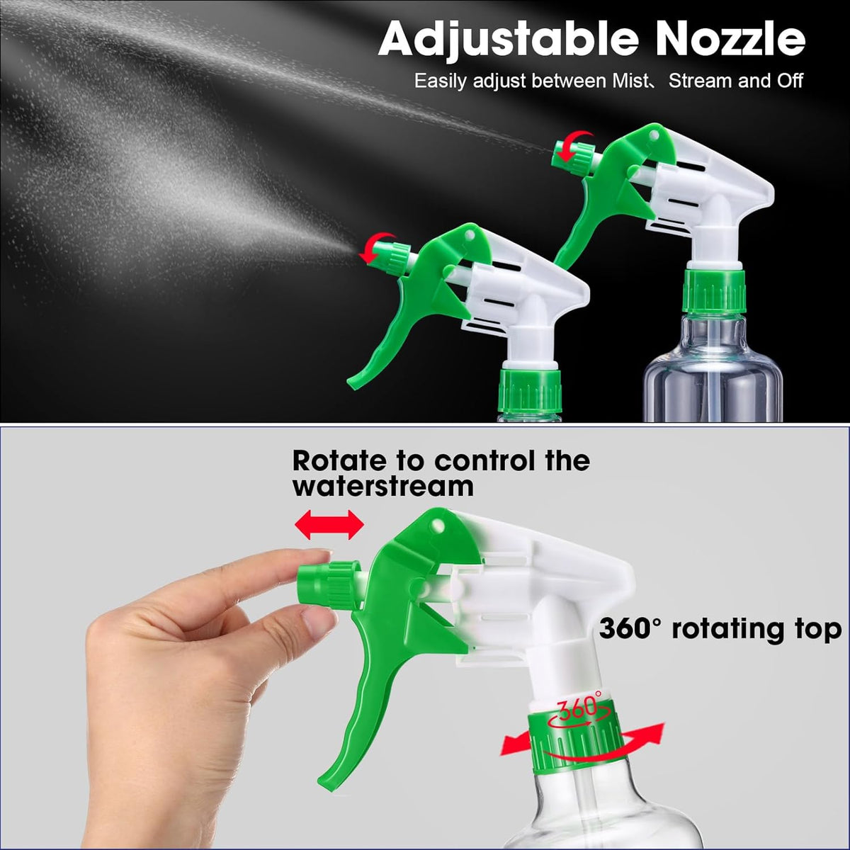 Eccliy 12 Pcs 16 Oz Plastic Spray Bottle, Adjustable Empty Reusable Sprayer for Cleaning, Planting, Water, Bathroom and Kitchen, BBQ, Commercial and Residential(Green&white,Clear)