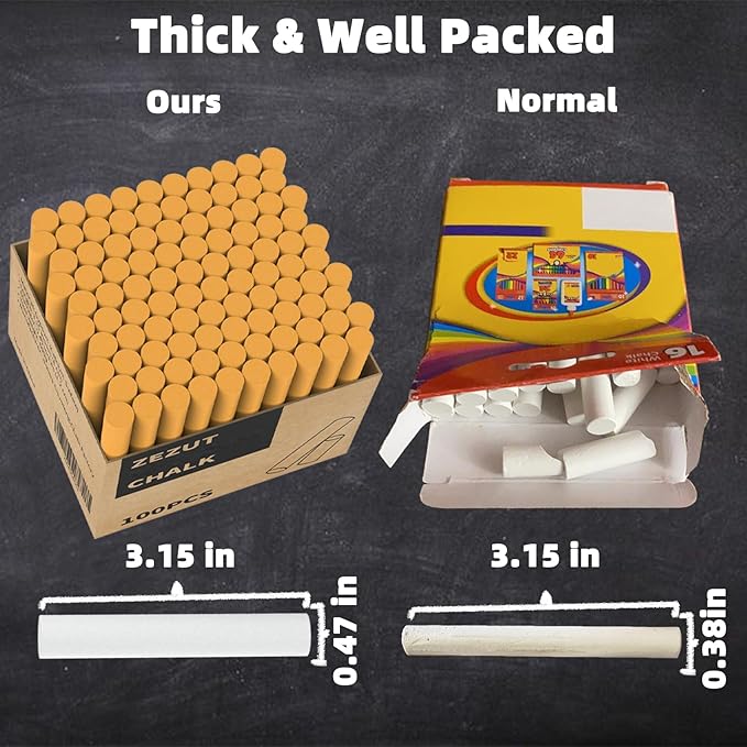 Orange Chalk 100PCS, Low Dust Chalks Stick Bulk for Chalkboard Blackboard Non-Toxic