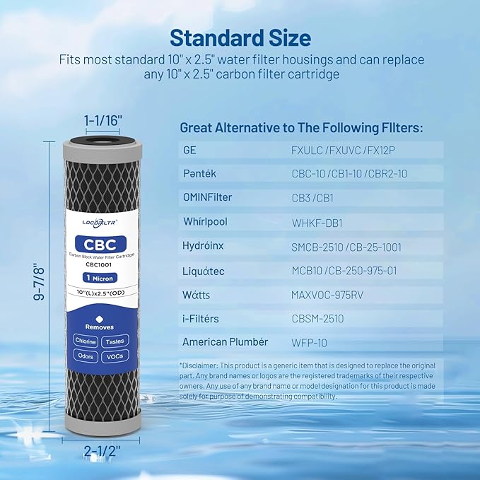 1 Micron 10" x 2.5" Whole House CTO Carbon Block Water Filter Cartridge Replacement for CBC-10, CB1-10, CBR2-10, CB3, CB1, FX12P, FXULC, FXUVC, WHKF-DB1, SMCB-2510, CBSM-2510, MAXVOC-975RV (Pack of 4)