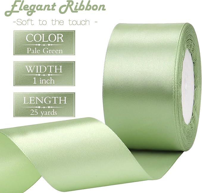 Pale Green Solid Satin Ribbon 2 Inch 25 Yards Solid Polyester Fabric Ribbon for Gift Wrapping Wedding Christmas Baby Shower Birthday Party Decoration Handmade Immortal Flower Craft