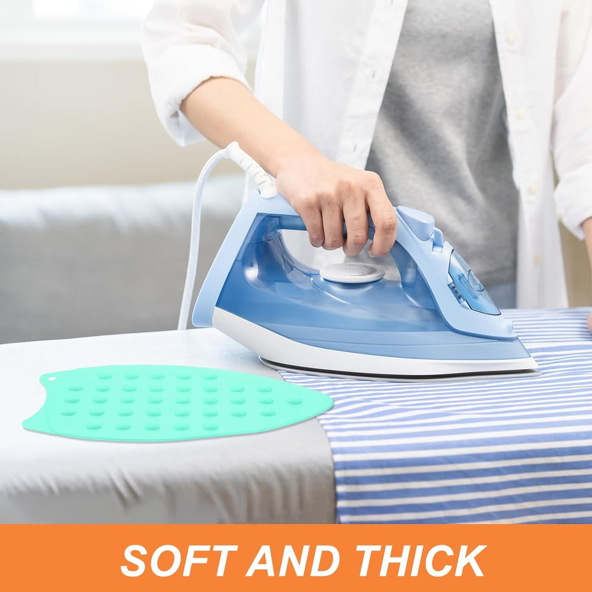 PATIKIL Silicone Iron Rest Pad, Multipurpose Hot Heat Resistant Iron Rest Plate Protective Pad for Ironing Board Hot Resistant Steamer Steam Compact Mat, Lake Blue