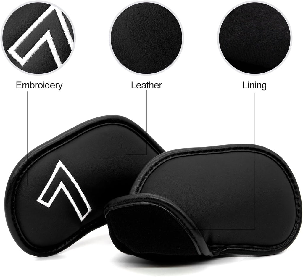 Montela Golf Iron Covers,Golf Iron Head Covers Leather Golf Iron Covers Set 9pcs Golf Iron Headcovers,Golf Club Head Covers for Iron Club Fit All Brands Titleist,Callaway,Taylormade