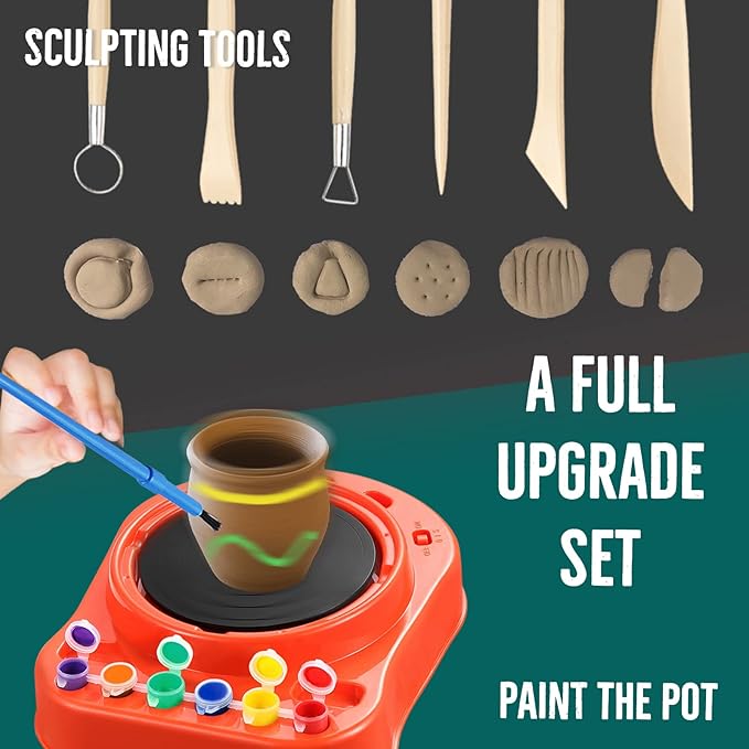 Insnug Pottery Wheel for Kids - Complete Pottery Kit for Beginners, Upgraded Sculpting Clay Tools, Air Dry Clay & Arts Supplies, Mini Pottery Wheel Crafts Kits for Kids Girls Boys Ages 8-12