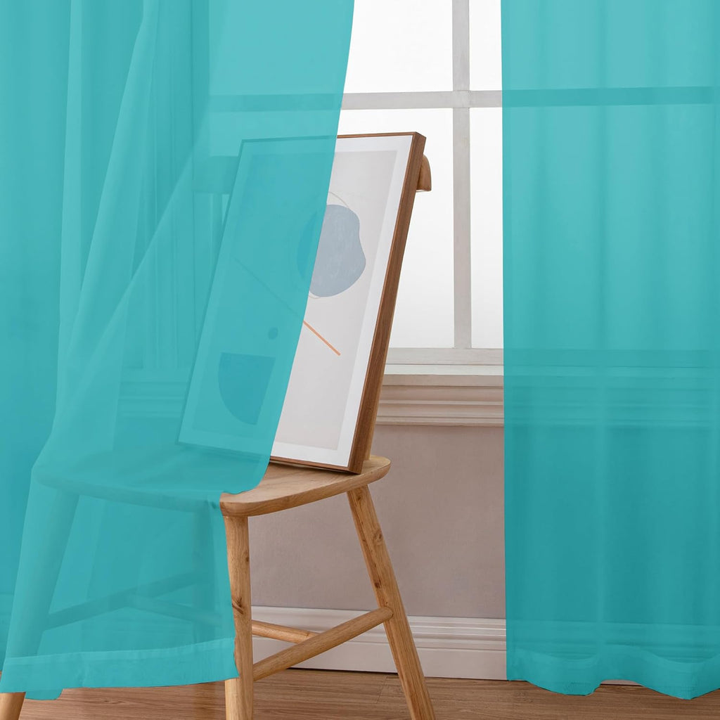 Chyhomenyc Turquoise Sheer Curtains 72 Inch Length 2 Panels, Light Filtering Soft Airy Rod Pocket Voile Window Curtain Drapes for French Door Bedroom Living Room, Each 42Wx72L Inches