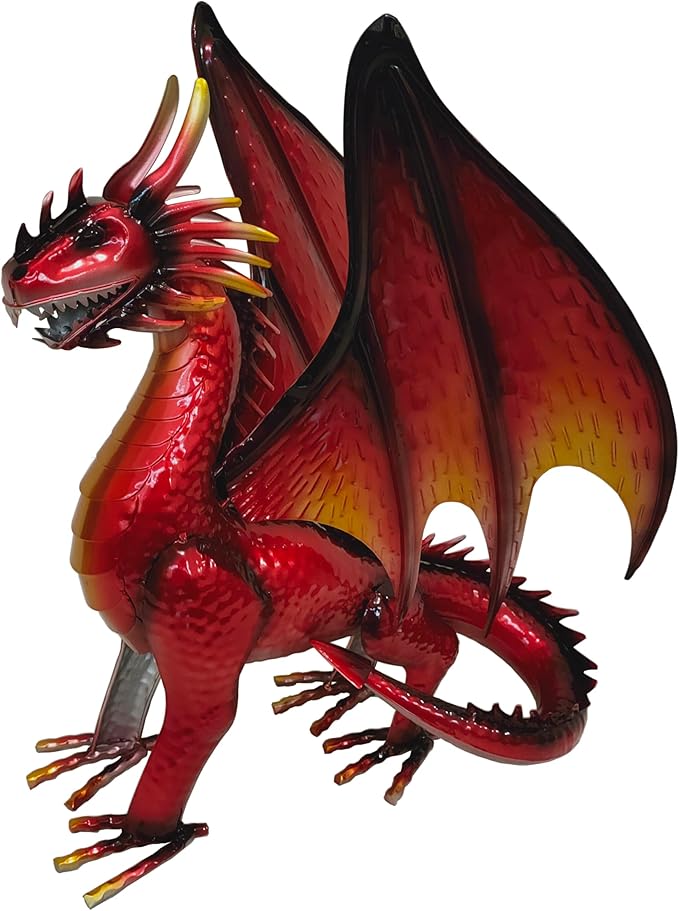 Decorative Red Dragon Figurine, Crackle The Dragon Statue, Patio Garden Porch Courtyard Decor