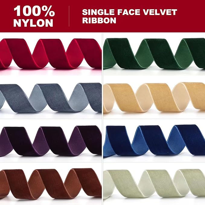 Dusty Green Velvet Ribbon,1" W x 20Yd Single Face,Great for Gift Wrapping,Hair Bows,Handmade Craft and Christmas,Wedding Decoration (1" Dusty Green)