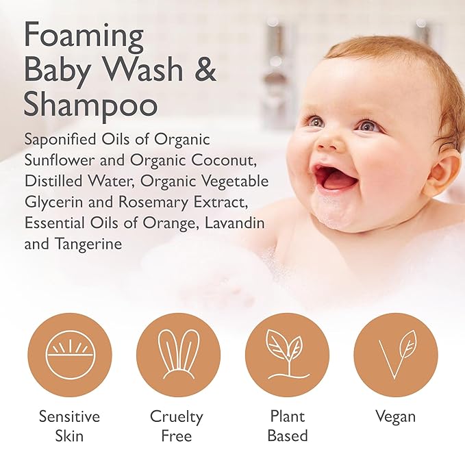 SoCal Suds & Company - 2-in-1 Organic Foaming Shampoo & Body Wash - Gentle Botanical Baby Wash for Sensitive Skin - Clean Natural Nourishing Soothing Castile Soap - Newborn Baby - Soft Citrus, 6oz
