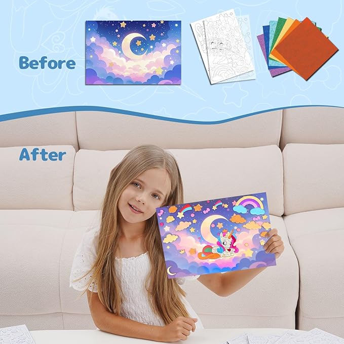 ManeFoodou Foil Fun - Unicorn No Mess Art for Kids, Craft Kits & Supplies, DIY Creative Activity, Travel Toys, Birthday Gifts for Ages 4, 5, 6, 7-12 (Unicorn)