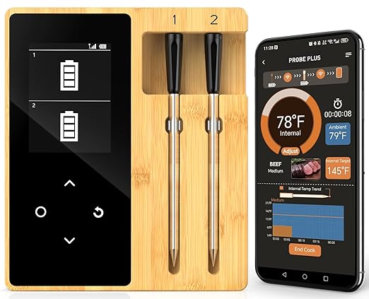 Smart Accurate Wireless Meat Thermometer - 2 Probes for BBQ, Smoking, Grilling, Cooking with Real-Time Alerts, Long Range Bluetooth, Dishwasher Clean, Waterproof for Indoor Outdoor Kitchen Use