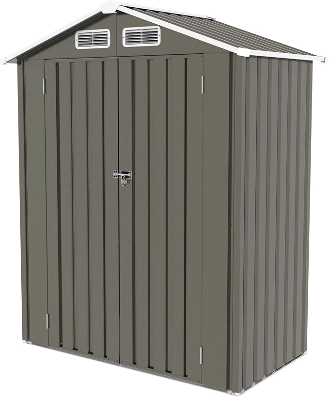 5x3x6FT Outdoor Storage Shed, Galvanized Steel Garden Shed with Lockable Door & Window, Waterproof Metal Tool Storage for Garden, Backyard, Patio, Lawn(Peak Roof)