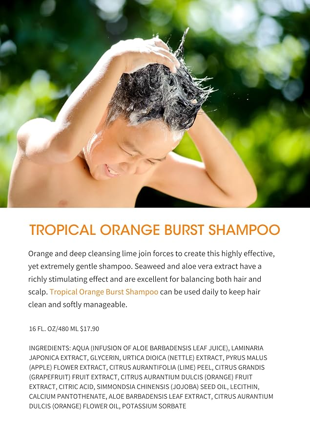Clean Kids Naturally Tropical Shampoo- EWG Verified, All-Natural, Coconut-free, Gluten-free, Vegan, and Cruelty-free, Paraben-Free (2 Bottles, Orange Burst)