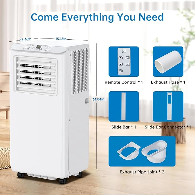 3-in-1 Portable Air Conditioner 8000BTU - Powerful Cooling, Cools up to 350 Sq. Ft, Easy Installation，Indoor Standing AC Suitable For Bedroom, Living Room, Office.