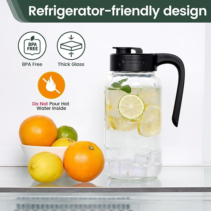 Mason Jar Pitcher - Airtight & Leakproof Glass Pitcher with Lid, Perfect for Breastmilk, Cold Brew, and Sun Tea, 2 Quart (64 oz) 1/2 Gallon Mason Jar with Pour Spout Lid