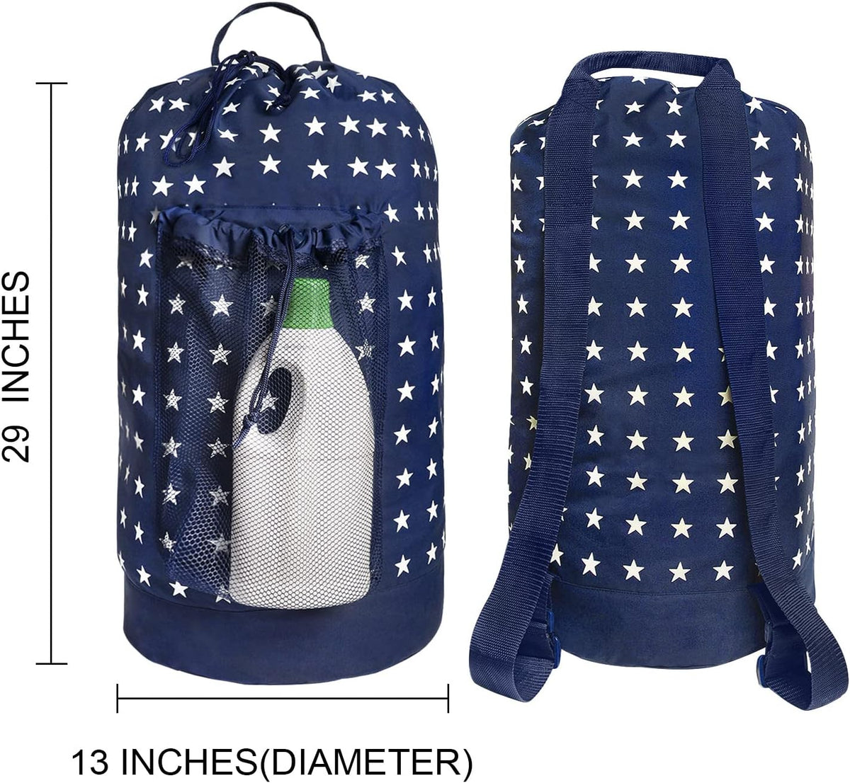 Dalykate Backpack Laundry Bag, Laundry Backpack with Shoulder Straps and Mesh Pocket Durable Nylon Clothes Hamper Bag with Drawstring Closure for College, Travel, Laundromat, Apartment