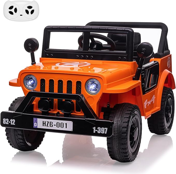 Ride on Truck Car, 12V Electric Ride on Car with Remote Control, MP3, LED Lights, Suspension System, Double Doors, Safety Belt, Ride-on Toy for Kids Aged 3-8 Years