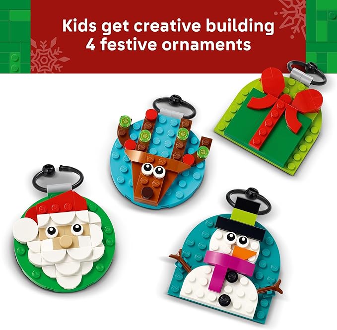 LEGO Christmas Ornament Selection Building Toys - Holiday Crafts for Family, Kids, Boys & Girls, Ages 6+ - Hanging Christmas Decorations for Tree - 40744