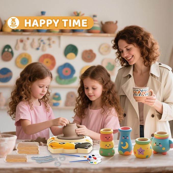 Insnug Pottery Wheel for Kids - Pottery Arts and Crafts for Kids Ages 8-12 with 3 Pack Painting Kit Air Dry Clay Art Supplies Toys for Girls Boy Birthday Gift for 6+