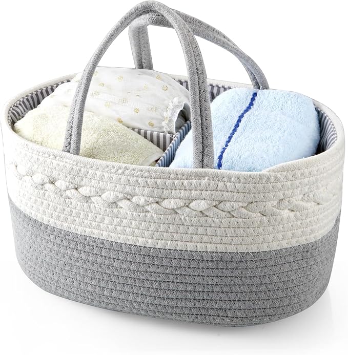 PandaEar Baby Diaper Caddy Organizer for Boys Girls, Portable Baby Diaper Basket, Travel Cotton Rope Diaper Caddy Change Organizer for Baby Shower Gifts Newborn Infants