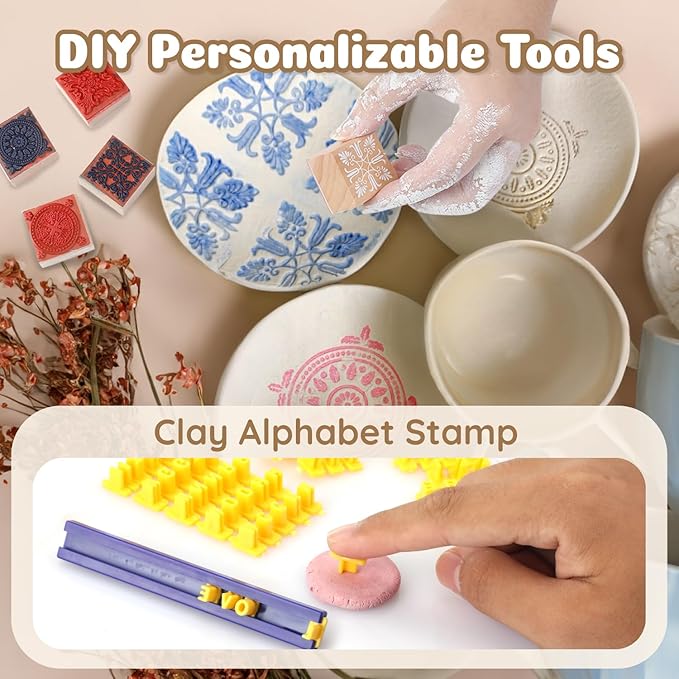 Air Dry Clay for Adults - Pottery kit for Beginne,Air Dry Clay w/Air Dy Clay Tools,White Dry Clay,Sculpting Tools, Gloss Varnish,DIY Plate Making Kit for Arts & Crafts,Christmas Gift