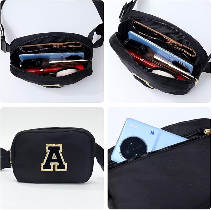 YOOLIFE Dad Gifts for Father Day - Gifts for Step Dad Bonus Dad Husband Him, Initial Belt Bag Black Crossbody Bags Fanny Pack for Men Travel Gifts for Men E, Small
