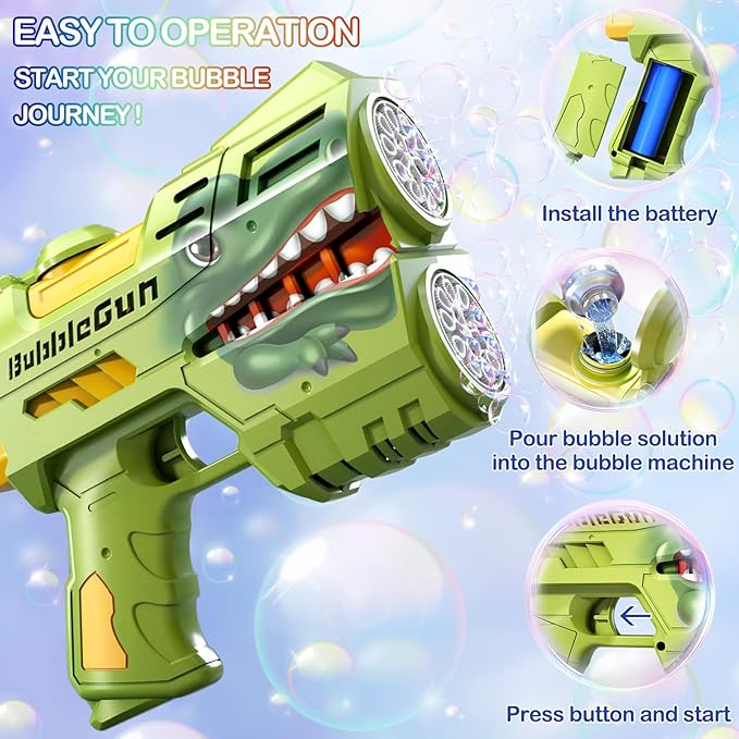 2 Pack Bubble Guns with 4 Bottles Refill Solution, LED Light Up Rechargeable Bubbles Machine Blower for Kids Toddlers 4-8, Outdoor Toys Gifts, Wedding Easter Party
