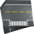 Apostrophe Games Road Baseplate – Premium Building Blocks Base Plates Compatible with All Major Brands – 8pcs Baseplate Gray with Road Design – Straight, Curve, Crossroad, T-Junction Gray Base Plates
