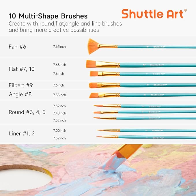 Shuttle Art 40 Pack Pastel Acrylic Paint Set, 30 Colors, 60ml/2oz Bottles, High Viscosity, Water-proof With 10 Paint Brushes for Painting &Crafting on Canvas, Rock, Ceramic, Fabric, Clay