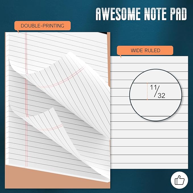 White Legal Note Pads 8.5 x 11'', 12 Pack Legal Paper Note Pads 8.5x11, Micro Perforated Wide Ruled Lined Writing Pads 30 Sheets for Home Office School Work, Legal Notepads Double-Side Printed Per Pad