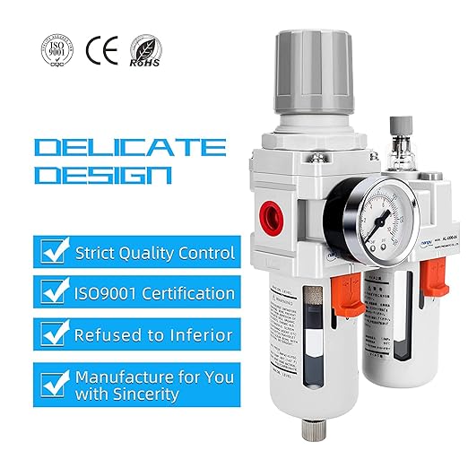 NANPU 1/2" NPT Compressed Air Filter Regulator Lubricator Combo Water/Oil Trap Separator - Gauge(0-150 psi), Poly Bowl, Semi-Auto Drain, Bracket