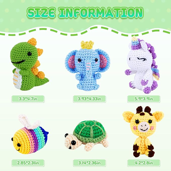 QYGYMXC 6PCS Crochet Kit for Beginners, Knitting Kit with Step-by-Step Video Tutorials, Beginner Crochet Kit for Adults, Crochet Animal Kit for Beginners Kids, Complete Kit Included 6 Cute Animals