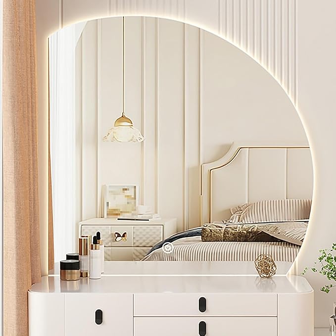 Bathroom Wall Mounted Mirror, LED Illuminated Vanity Mirror with Demister Pad, Mirror for Wall Decor Mirror with Anti-Fog, Dimmable Light Function, Touch Switch (Color : Left Cut, Size : 31.5