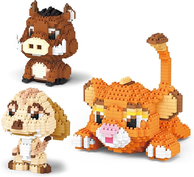Lion, Warthog, Meerkat Mini Building Blocks Sets, Not Compatible with Lego Animals, 1856 PCS Micro Mini Building Toy Bricks for Adults, Party Favors for Kids Boys Girls 14+