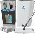 X3 Mop XL, Separates Dirty and Clean Water, 3-Chamber Design, Flat Mop and Bucket Set, Hands Free Home Floor Cleaning, 3 Reusable Microfiber Mop Pads Included