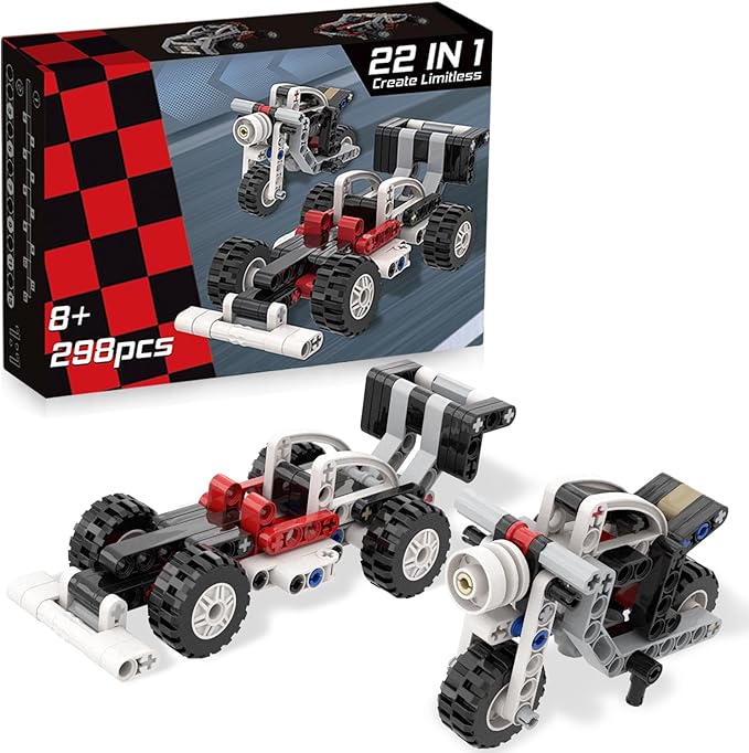 22-in-1 Building-Block technic-Cars-Set for Kids 8-12,Racing Cars, Motorcycles, Tractors, Helicopters, Robots Brick-Kits Compatible with Lego-technic, STEM-Toys for Gifts for Boys & Girls