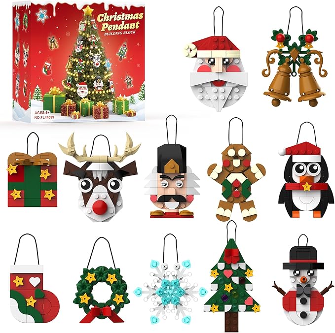 Christmas Ornaments Building Set 2025 Advent Calendar - 12 DIY Xmas Tree Hanging Decorations with Santa, Snowman More, Christmas Stocking Stuffer Building Toys Gift for Girls Boys Ages 6+