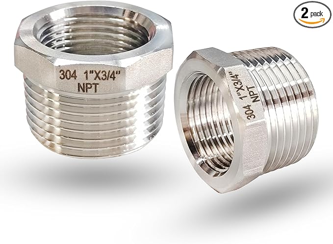 1" NPT Male to 3/4" NPT Female Hex Bushing Reducer, 304 Stainless Steel NPT Reducing Adapter Pipe Fitting, Heavy Duty Pipe Hex Bushing for Reducing Pipe (1” MNPT x 3/4” FNPT)