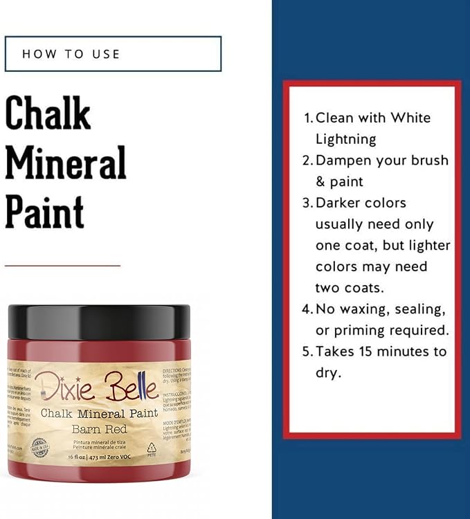 Dixie Belle Paint Company Chalk Finish Furniture Paint - Barn Red (16oz) - Matte Deep Red Chic Chalk Mineral DIY Furniture Paint