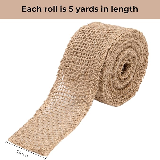 Burlap Fabric Roll - 10 Yards Natural Jute Fabric Ribbon for DIY Gift Wrapping Craft Projects Wedding Christmas Home Decoration (5 cm, 2 in)