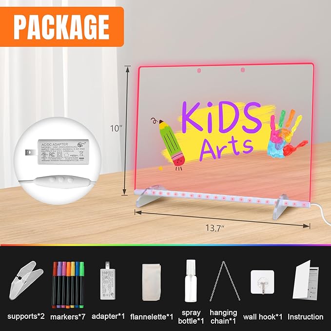 Led Drawing Board with Highlighter 7 Pcs,Led Note Board with Colors,13.7"X10" 6 Modes & 8 Colors Acrylic Dry Erase Board with Light,Doodle Glow Drawing Board,Gift Kids Toy for Home/Office/School